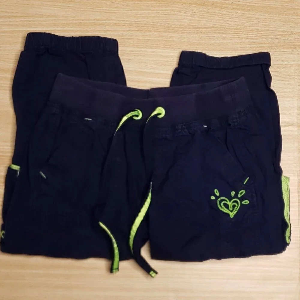 Justice Girls Navy Capri Pants Lime Green Trim 10